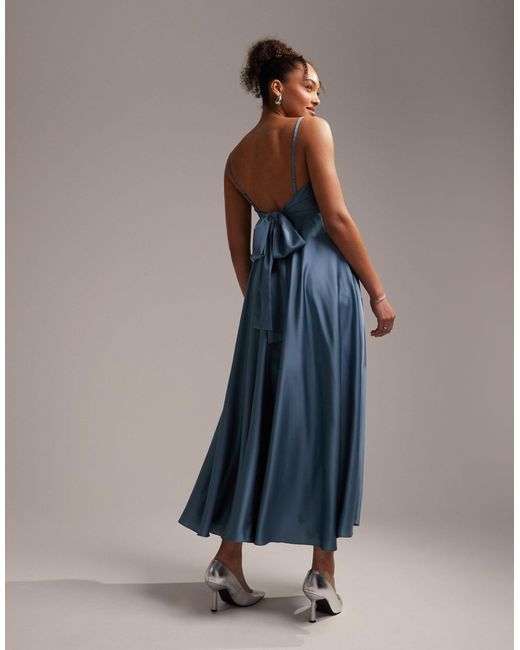 ASOS Blue Satin Midi Dress With Tie Back