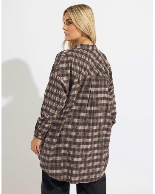 Yours Clothing Brown Oversized Check Shirt