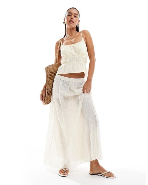 Pull&Bear White Sequin Detail Tiered Maxi Skirt