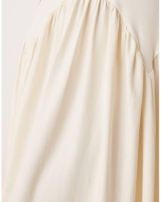 ASOS Cap Sleeve Waisted Detail Midi Dress in Natural | Lyst UK