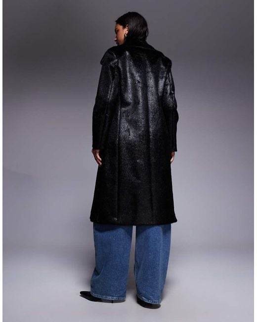 River Island Blue Pony-effect Double-breasted Coat