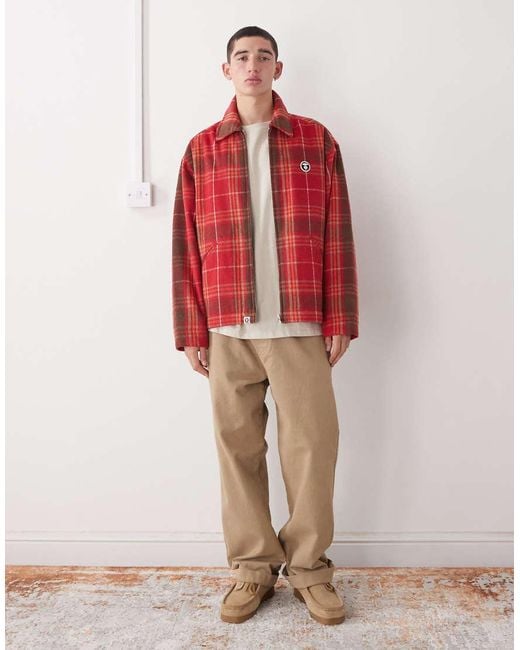 Aape By A Bathing Ape Red Aape By A Bathing Ape Padded Flannel Shirt Jacket for men