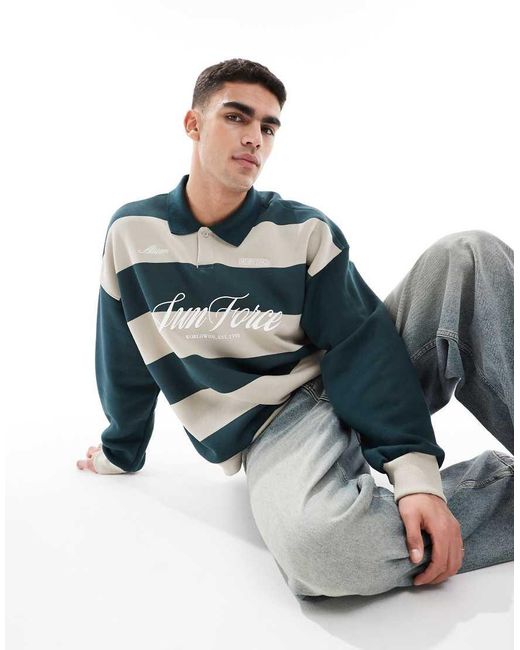 Bershka Blue Striped Rugby Sweatshirt for men