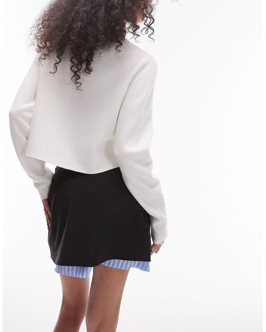 TOPSHOP White Wrap Over Raw Contrast Mini Skirt