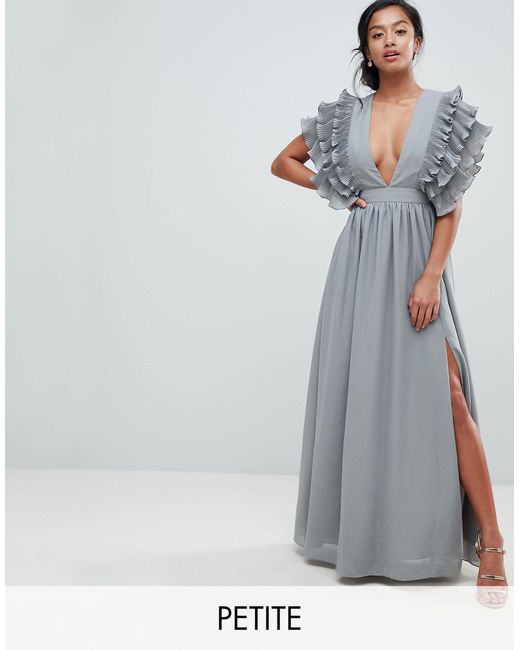True Decadence Gray Premium Plunge Front Maxi Dress With Shoulder Detail