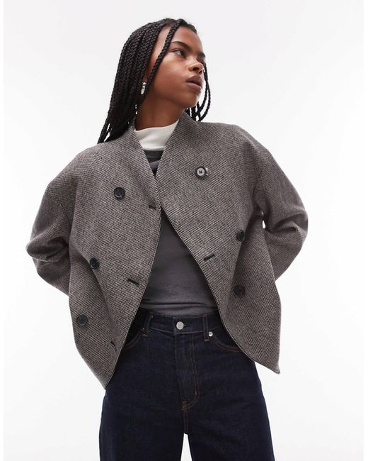 ARKET Gray Wool Blend Jacket With High Neck Shawl Collar