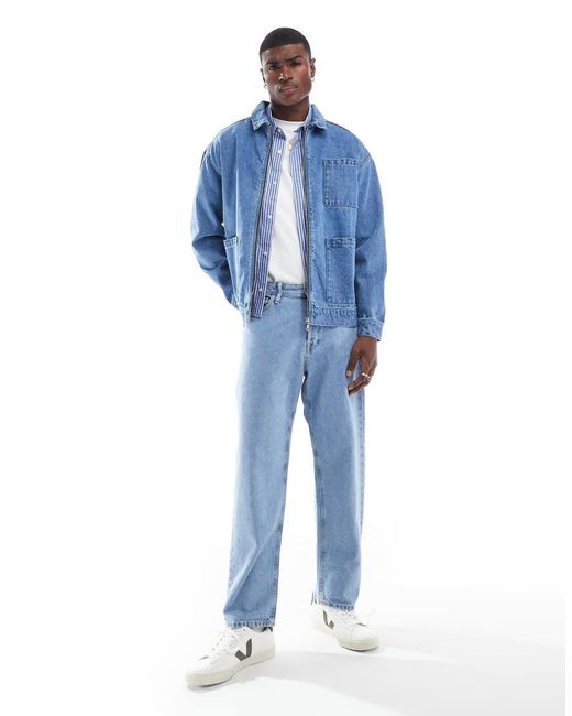 Another Influence Blue Zip-up Denim Shacket for men