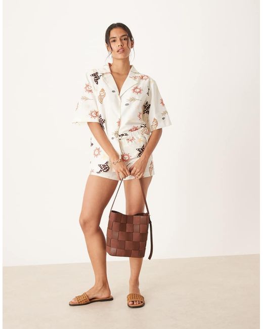 ASOS Natural Linen Blend Revere Collar Resort Shirt