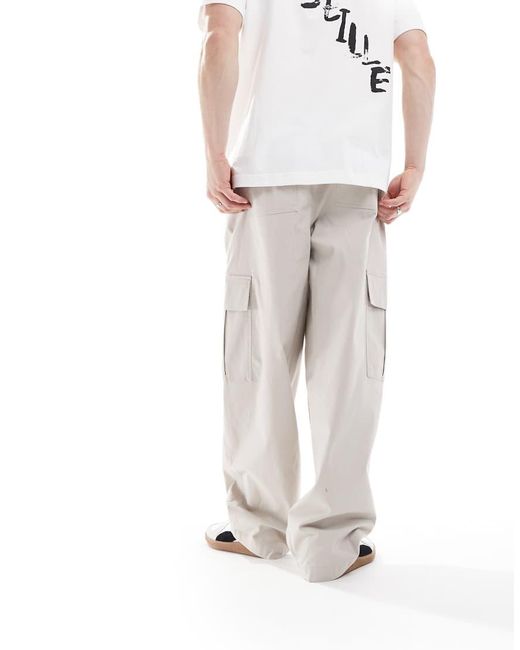 ASOS White Loose Cargo Trousers With Elasticated Waist for men