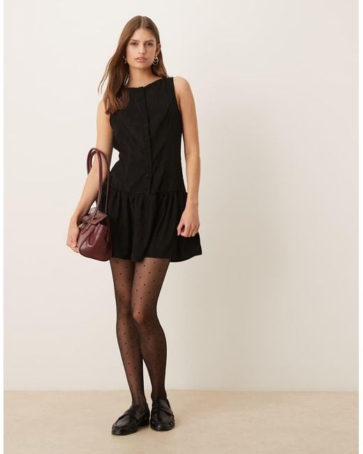 ASOS Natural Cord Slash Neck Button Down Dropped Waist Mini Dress