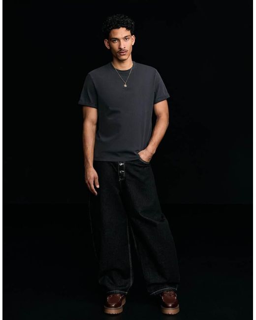 Bershka Black Short Sleeve Roll Up Print T-shirt for men