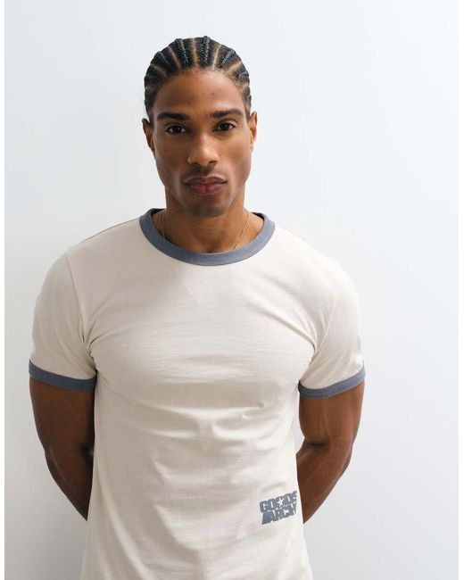 ASOS White Slim Ringer T-shirt With Text Graphic for men
