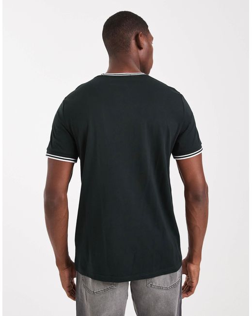 Fred Perry – dunkeles t-shirt mit zwei zierstreifen in Black für Herren