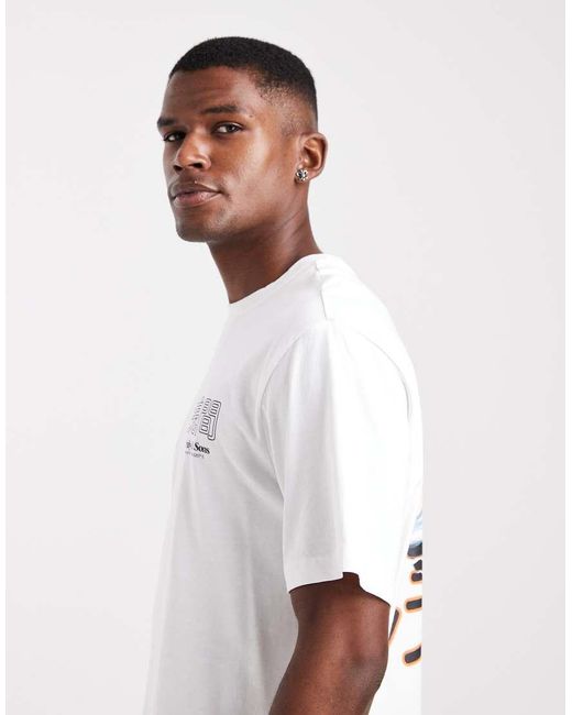 Only & Sons White Relaxed Fit T-shirt With Mountain View Back Print for men