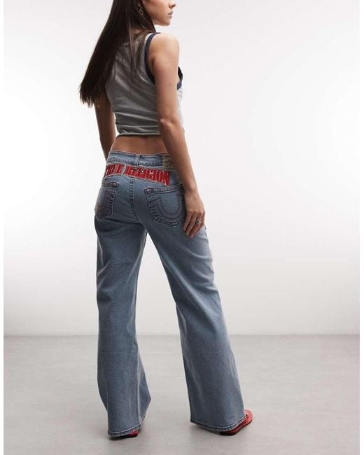 True Religion Blue Bobbi baggy Moto Applique Jeans