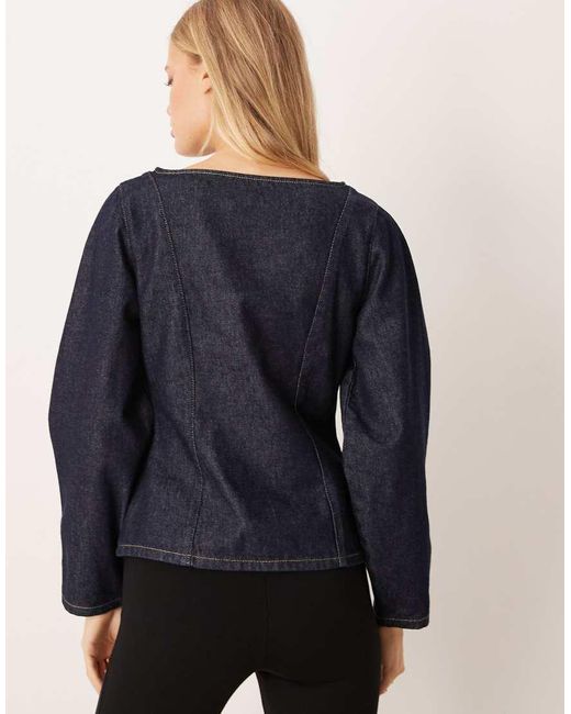 ASOS Blue Slash Neck Denim Blouse With Cocoon Sleeve