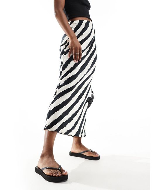 New Look White Bias Stripe Satin Midi Skirt