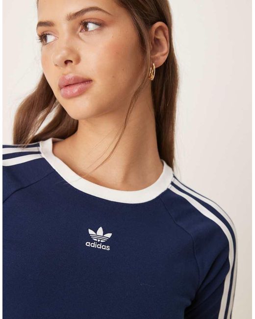 Adidas Originals Blue Adicolor 3 Stripe Cropped T-shirt