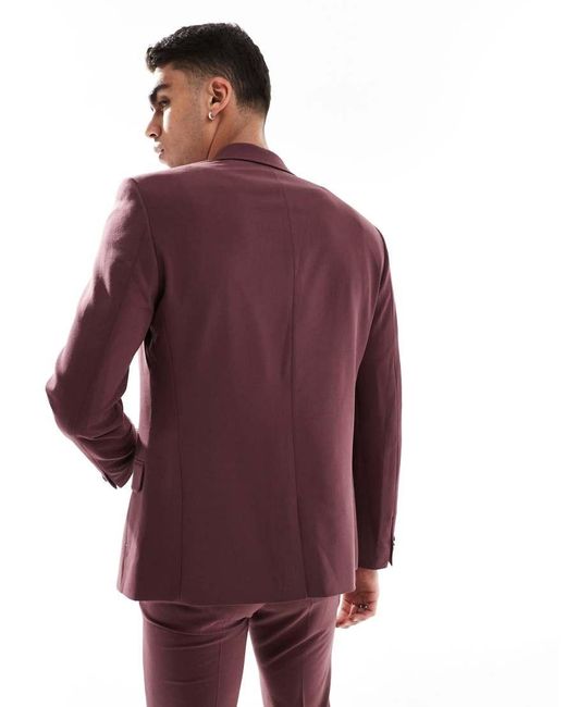 Giacca Da Abito Skinny Bordeaux Elasticizzata di ASOS in Red da Uomo