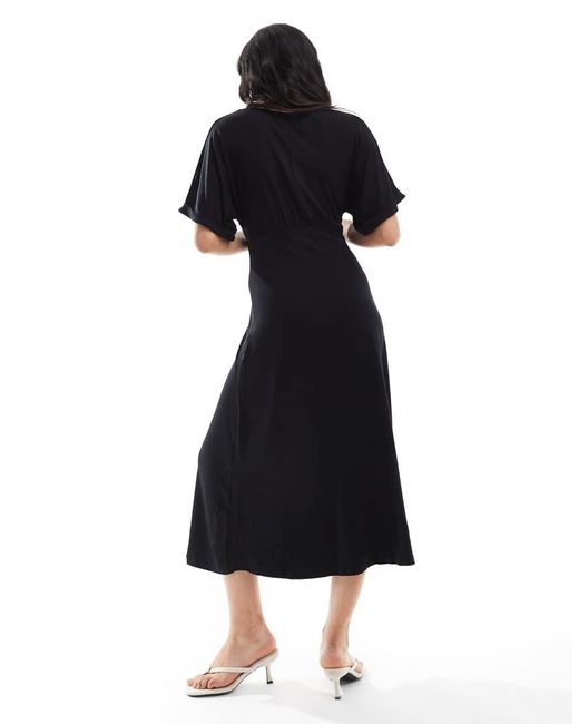 Vestito Da Giorno Midi Con Maniche Arrotolate E Bottoni Sul Davanti di ASOS in Black
