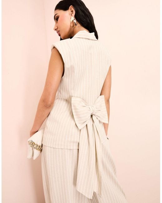 ASOS Natural Linen Look Long Line Sleeveless Tailored Blazer With Bow Back