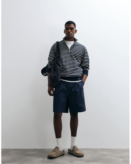 Calvin Klein Blue Striped Monogram Quarter Zip Top for men