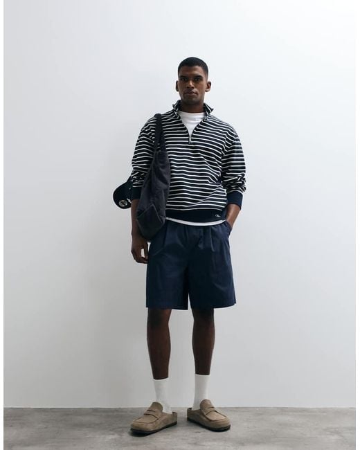 Calvin Klein Blue Striped Monogram Zip Sweatshirt for men