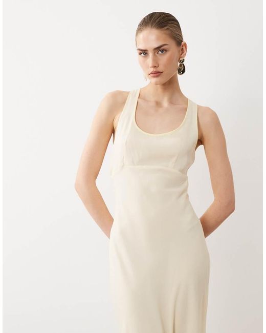 ASOS Natural Scoop Neck Maxi Slip Dress With Contrast Trim