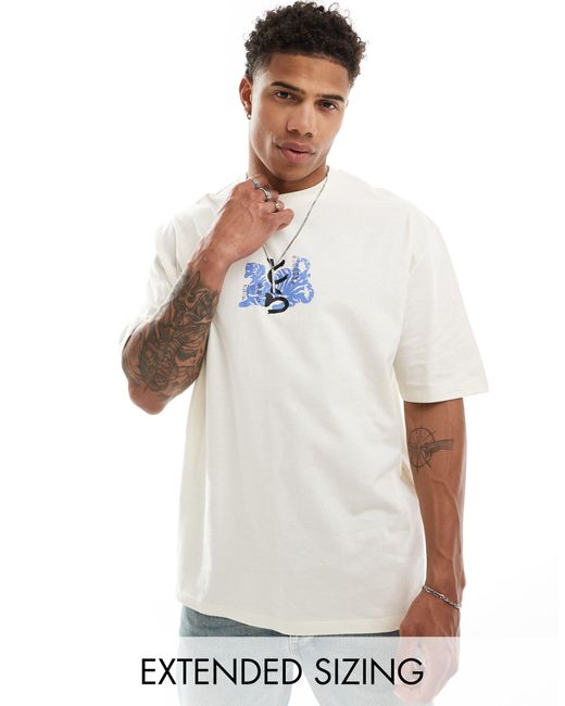 T-shirt oversize avec imprimé souvenir - beige ASOS pour homme en coloris White
