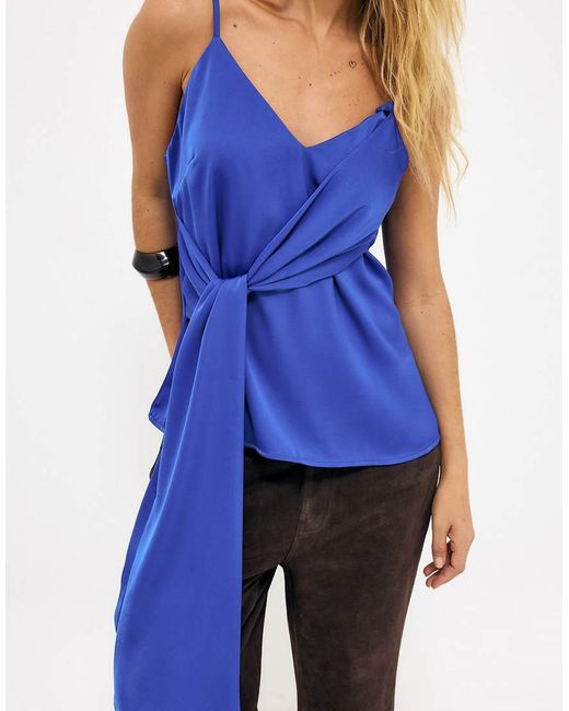 NA-KD Blue Wrap Tie Strap Top