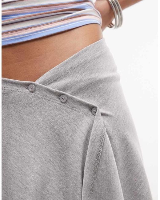 ASOS Gray Jersey Hanky Hem Skirt With Button Detail