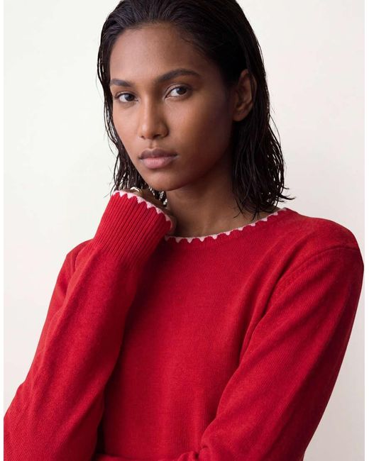 Threadbare Red Knitted Crew Neck Jumper With Contrast Neckline