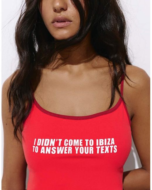 Pull&Bear Red Strappy Top With Text
