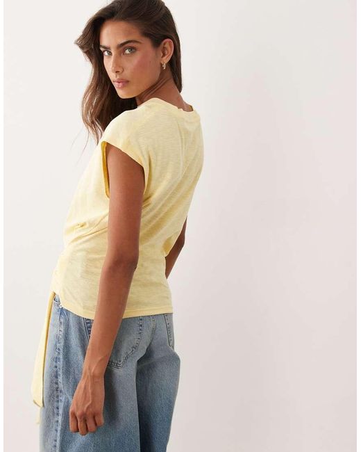 ASOS Natural Short Sleeve With Tie Detail Top