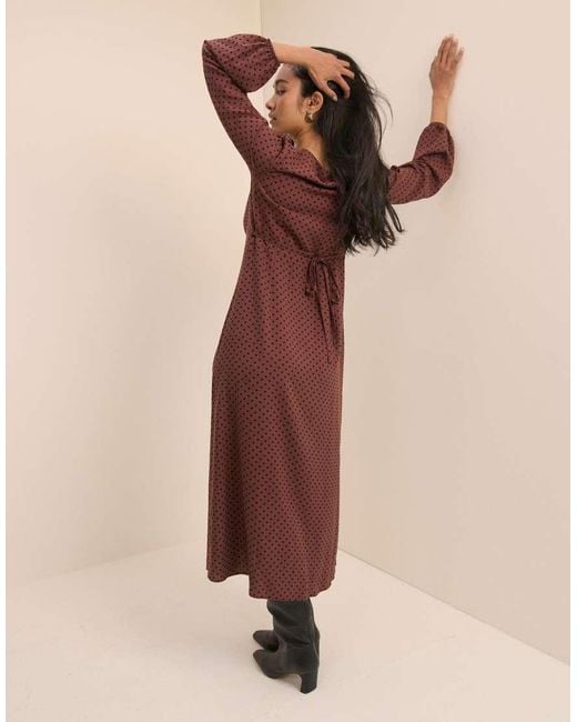 Nobody's Child Brown V Neck Balloon Sleeve Button Front Midi Dress
