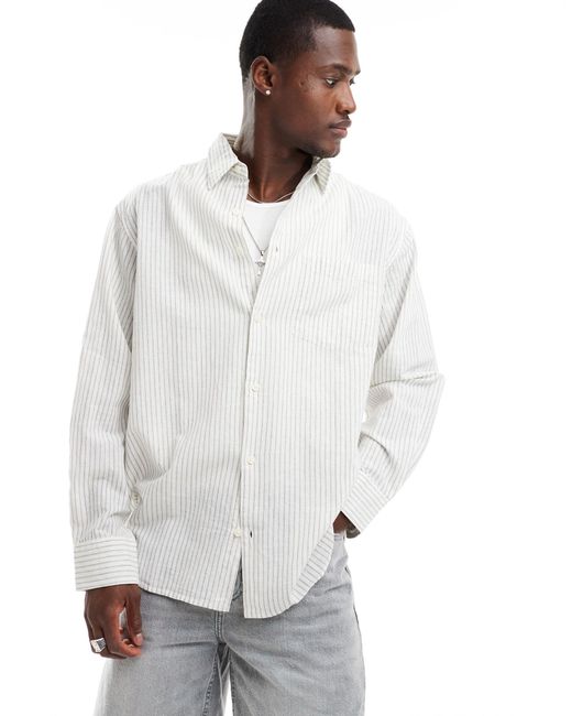 Jack & Jones White Super Oversized Striped Linen Long Sleeve Shirt for men