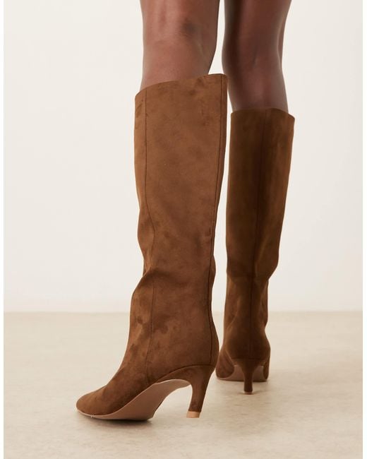 ASOS Natural Carmel Pull-On Kitten Heeled Knee Boots