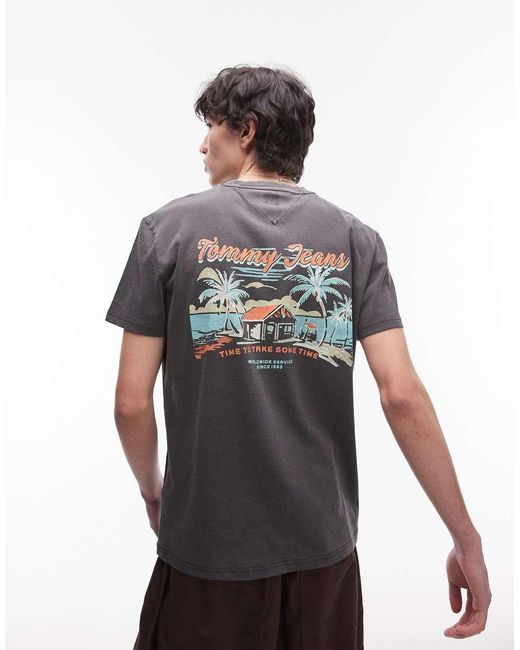Tommy Hilfiger Uniseks T-Shirt Met Tropische Print Op De Achterkant in het Black