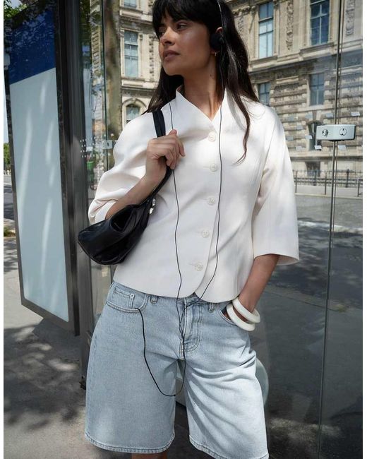 NA-KD Gray Mid Waist Loose Denim Shorts