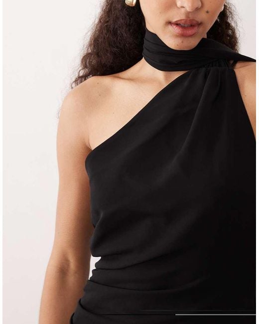 Mango Natural One Shoulder Maxi Dress With Drape Detail