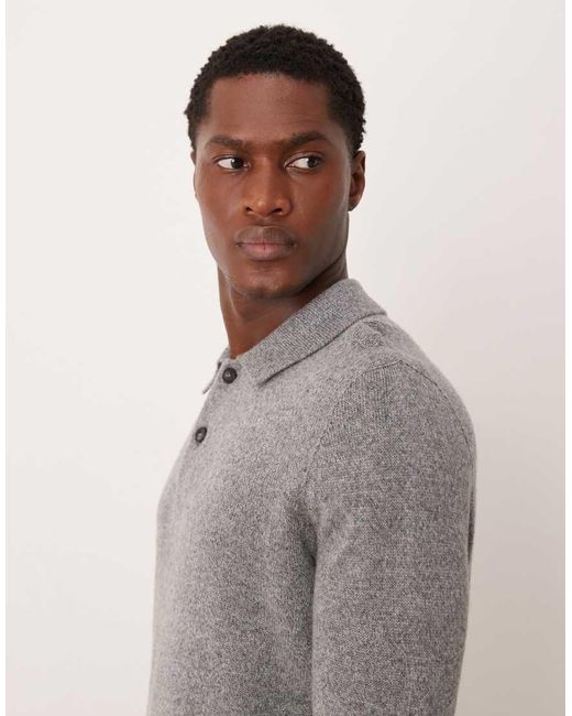 Mango Gray Wool Mix Button Up Knitted Polo for men