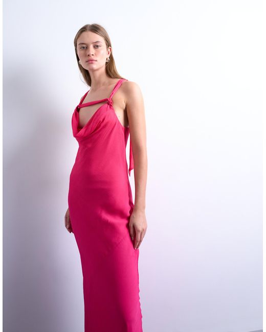 TOPSHOP Pink Knot Neck Deep Cowl Occasion Midi