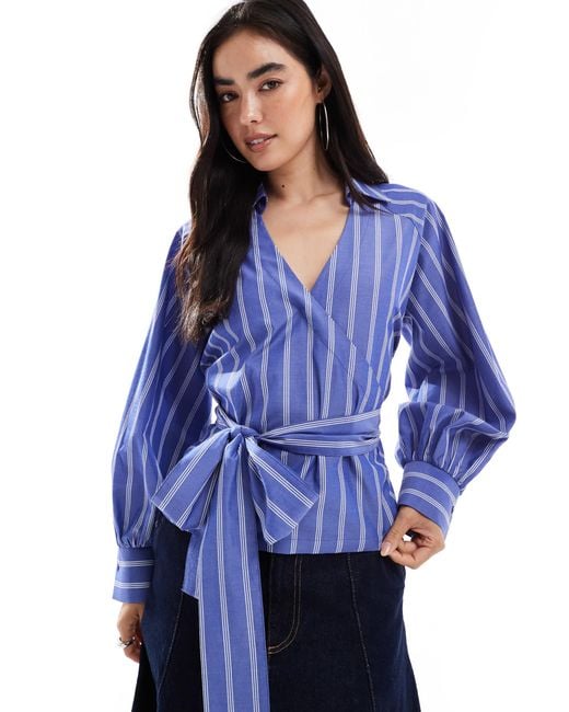 ASOS Blue Cocoon Sleeve Wrap Tie Waist Detail Shirt
