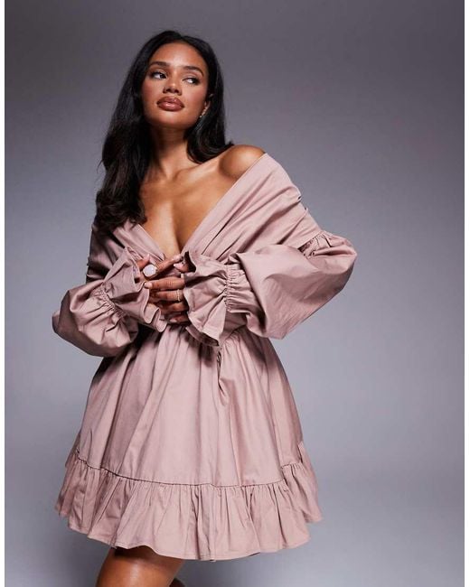 ASOS Gray Off Shoulder Corseted Mini Dress
