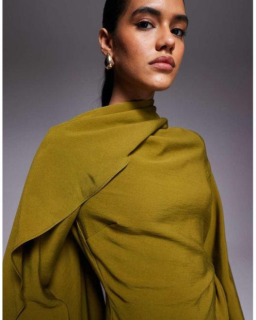 ASOS Yellow Long Sleeved Scarf Detail Maxi Dress