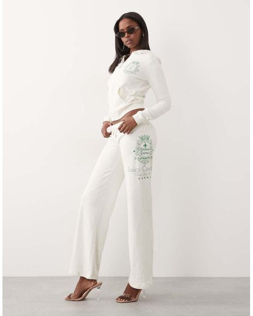 Juicy Couture Green Velour Low Rise Diamante Logo Detail Wide Leg Joggers Co-Ord