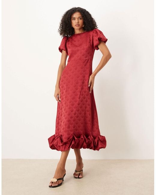 Sister Jane Red Puff Sleeve Bubble Hem Maxi Dress