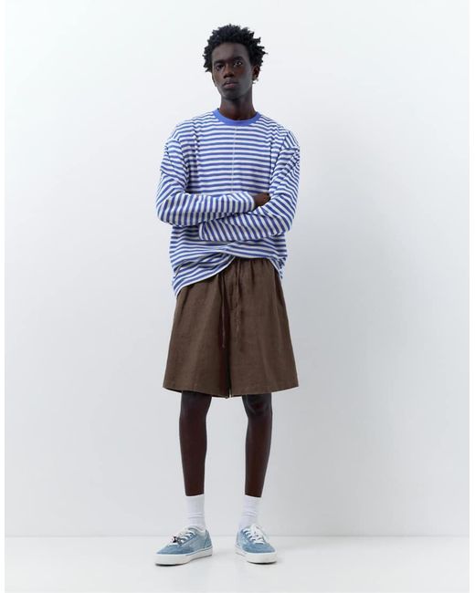 Pull&Bear Brown 100% Linen Shorts for men