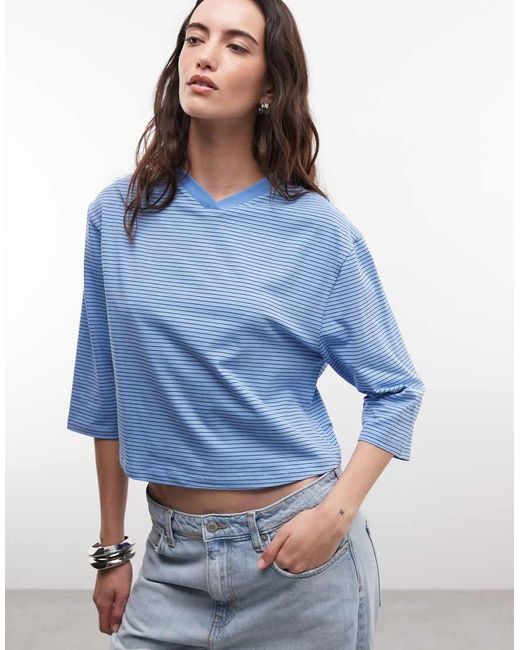 Reclaimed Vintage Blue High V Neck Sleeve