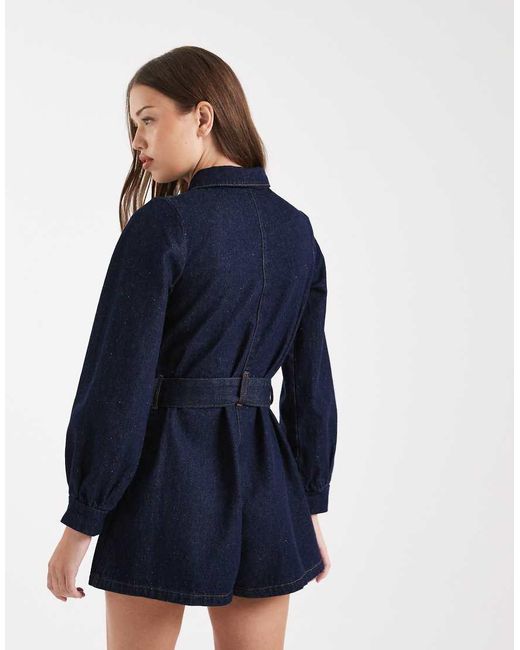 Miss Selfridge Blue Belted Denim Romper